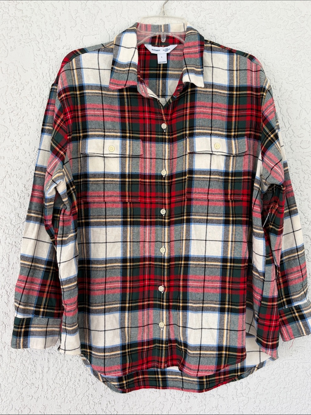 Old Navy Red, Green & Navy Plaid Boyfriend Shirt size L